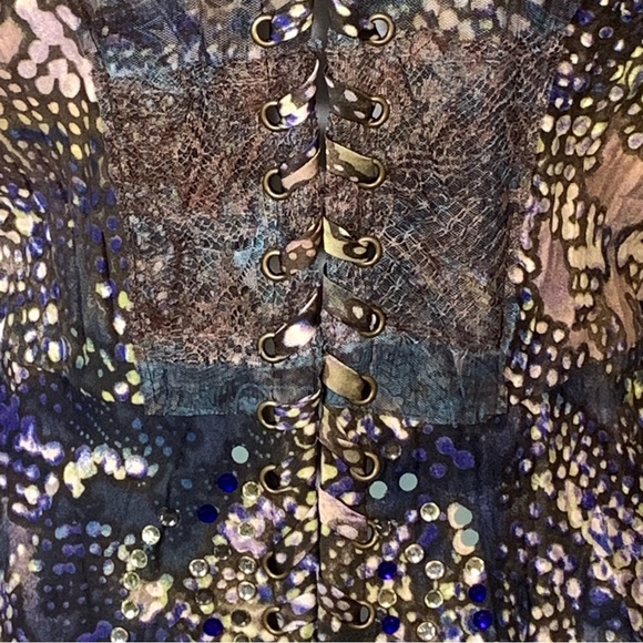 Alberto Makali Embellished Rhinestone Whipstitch Beaded Lace Blue Gray Jacket 4 - Picture 8 of 14